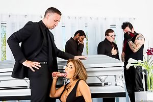 Dress-wearing and busty Asian beauty gets licked/dicked at a funeral